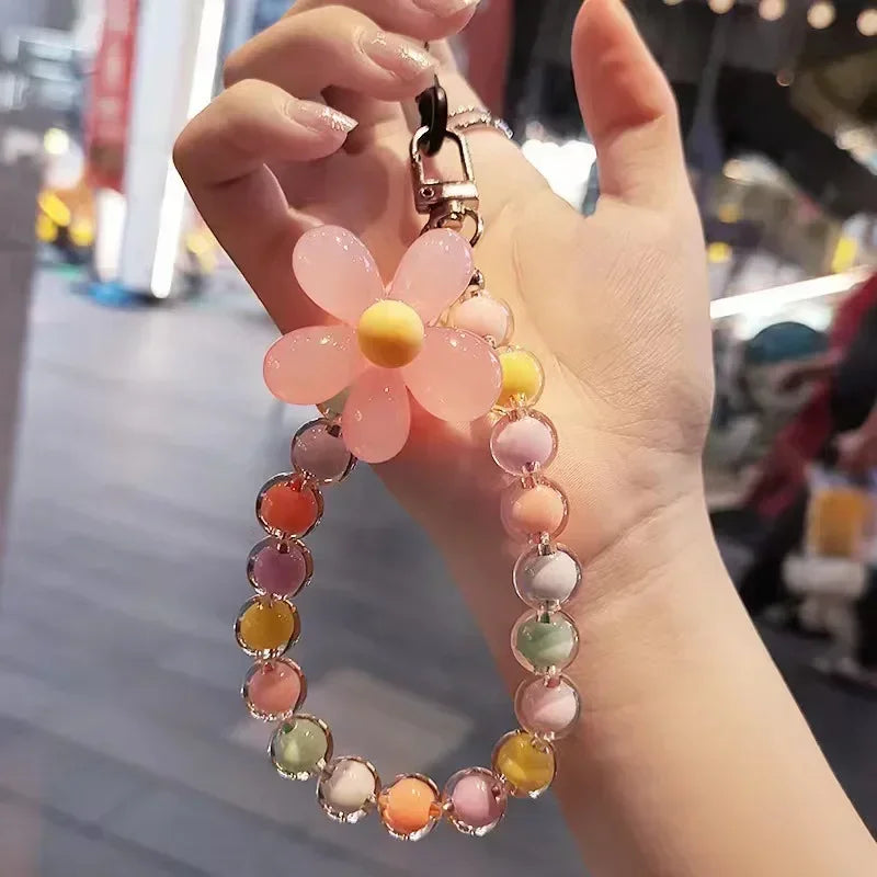 Handy Anti-Verlust Lanyard Schlüssel Kurz Handgelenk Anhänger Bunt Macaron Runde Perle Anhänger Damen Handkette Handy Lanyard