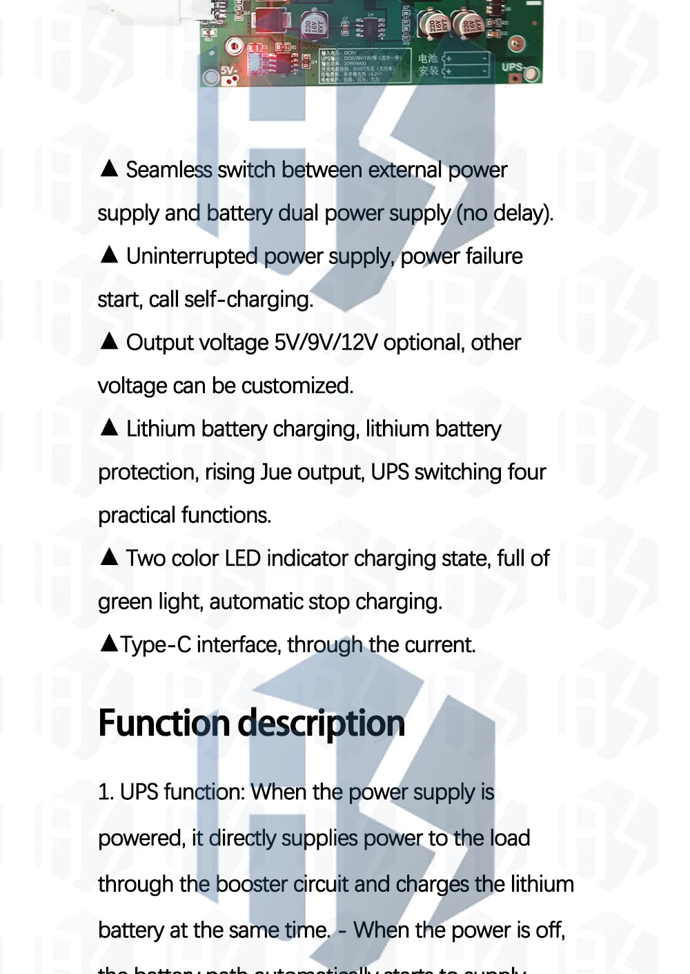 BS Type-C 15W 3A 18650 Lithium Battery Charger Module DC-DC Step Up Booster Fast Charge UPS Power Supply / Converter 5V 9V 12V