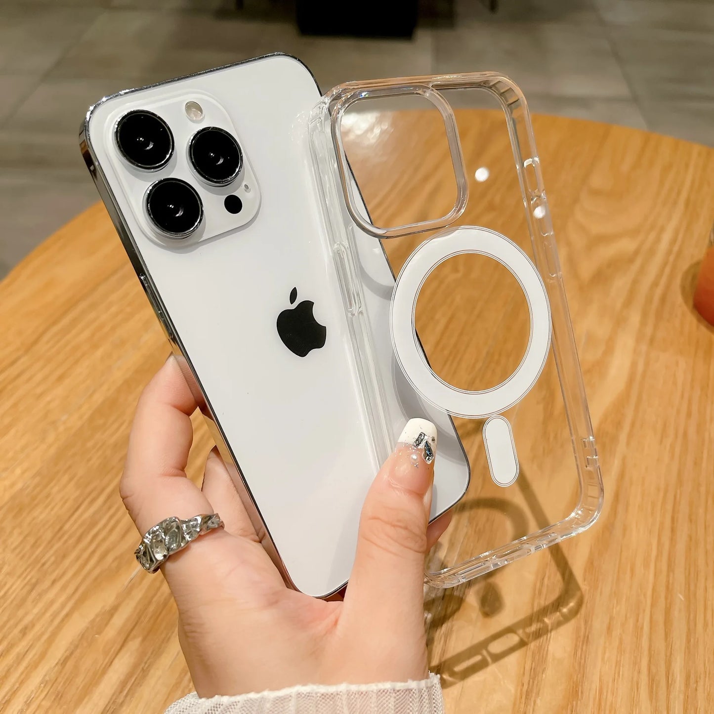 For Magesafe Magnetic Transparent Wireless Charge Case For iPhone 11 12 13 14 15 16 Pro Max Plus Mini Shockproof PC Cover
