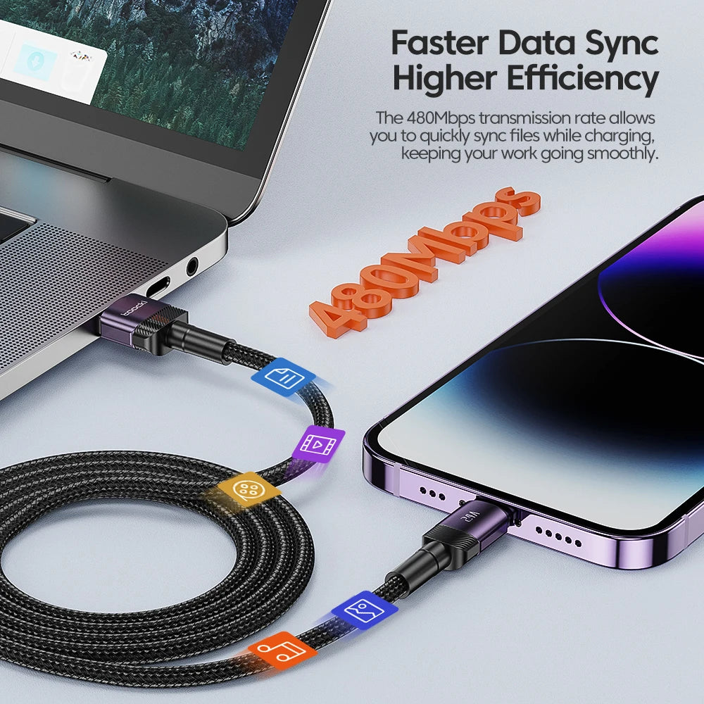 Toocki USB Lightning Cable For iPhone 14 13 12 11 Pro PlusMax Xs Xr 8 Fast Charging USB Wire For iPhone Charging Data Cord Cable
