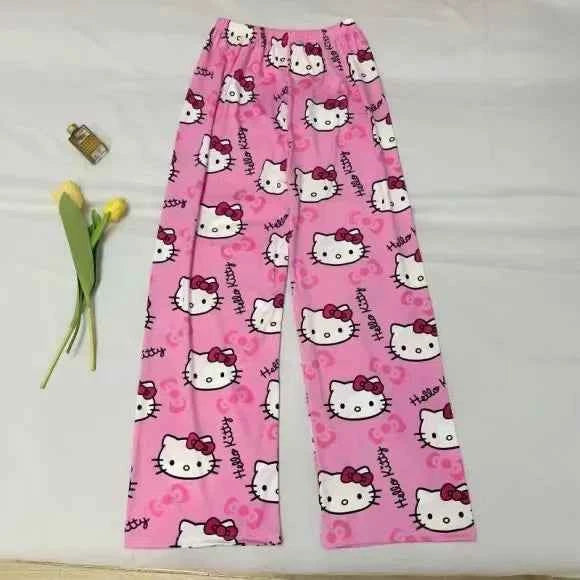 Cartoon Hello Kitty pajama pants for men and women spring and summer thin loose couple casual home pants walking pants