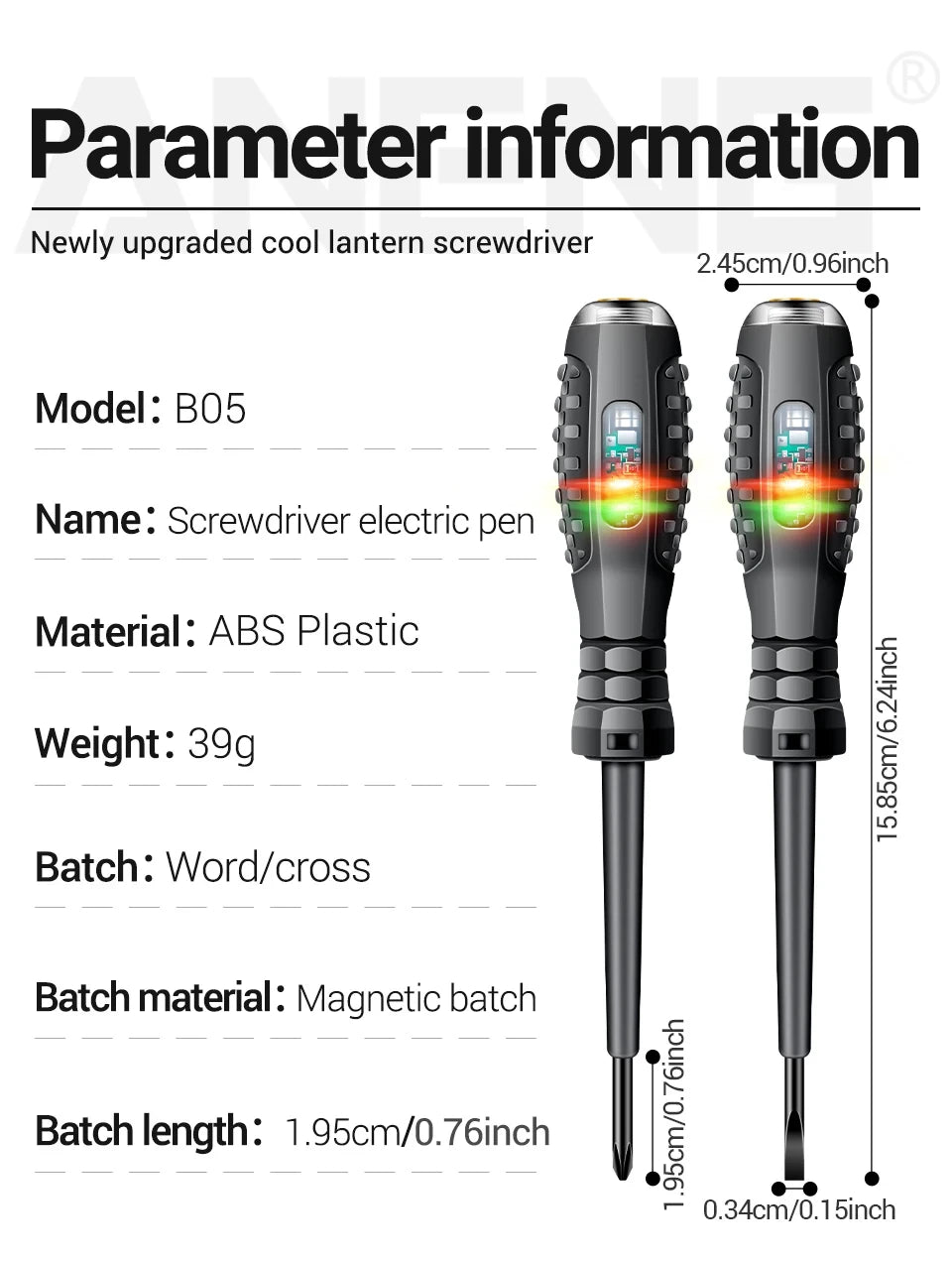 Multifunctional Electrician Test Screwdriver AC Non-contact Induction Test Pen Voltage Tester 70-600V Red Green Induction Lights