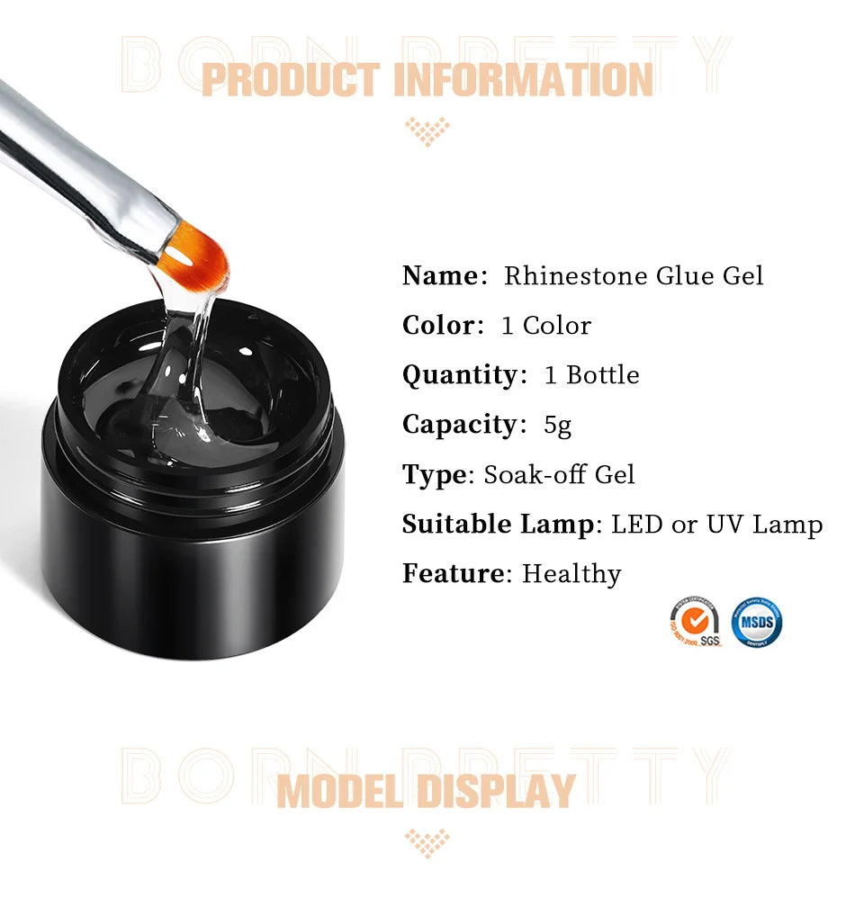 BORN PRETTY Rhinestones Glue Gel Mirror Nail Powder With Nail Liner Brush UV LED Transparent Adhensive Glue Gel