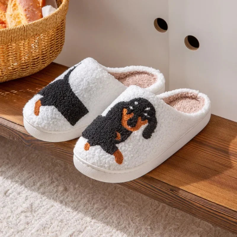 2024 Hot Style European and American Cotton Slippers for Men and Women At Home Winter Dachshund Embroidered Warm Indoor