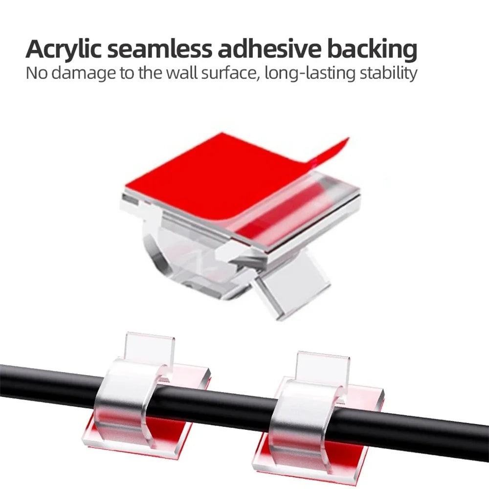 50PCS Clear Adhesive Cable Clips Outdoor Indoor Cable Management Wire Organizer Strong Stick Cord Holder for Under Desk Car