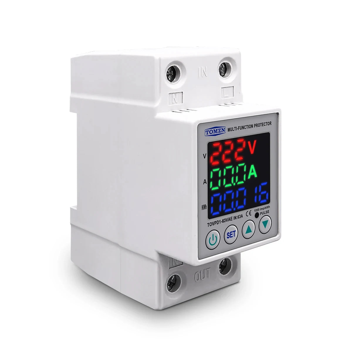 DIN Rail Dual Display Adjustable Over Voltage Current And Under Voltage Protective Device Protector Relay 40A 63A 80A 220V 230V