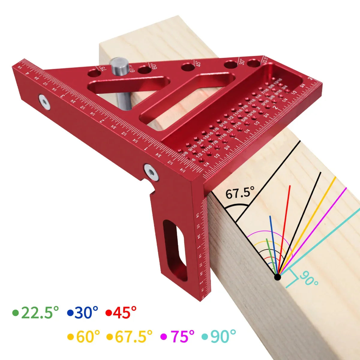3D Multi-Angle Metric/Inch Measuring Ruler, 45/90 Degree Aluminum Alloy Square Protractor, High Precision Layout Measuring Tool - Shoppiline