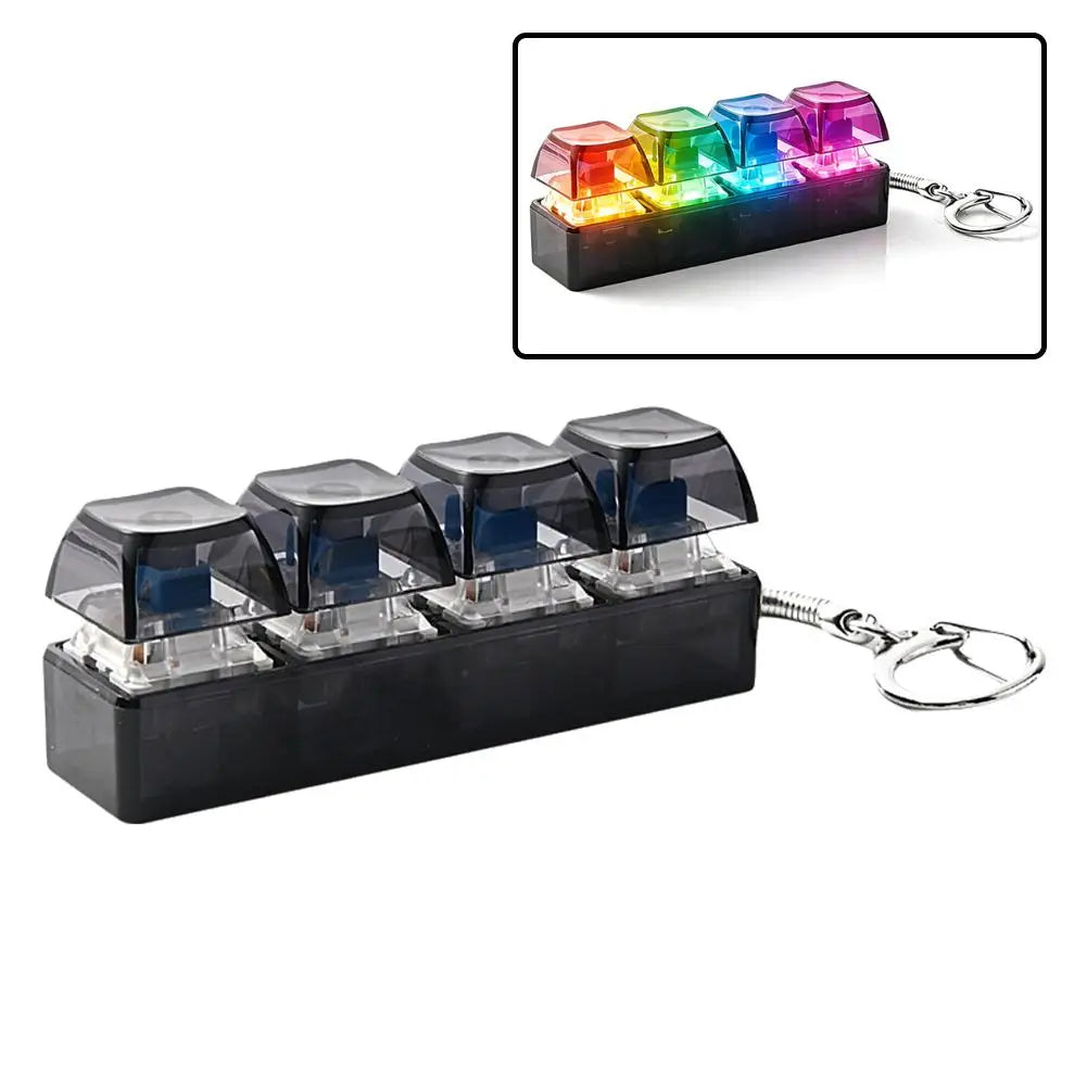 1Pcs LED Keyboard Keychain Fidget Toys For Adults RGB 4-Button Keys Keyboard Keycaps Fidget Toy For Stress Relief Keyboard Cap