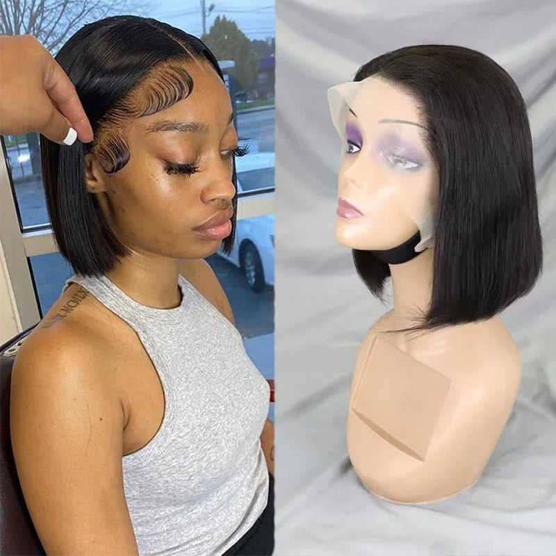 Kurze Bob Perücken Echthaar Synthetische Transparente Lace-Front Perücken Glatte Bob Full Frontal Perücke Lace Frontal Perücken für Frauen
