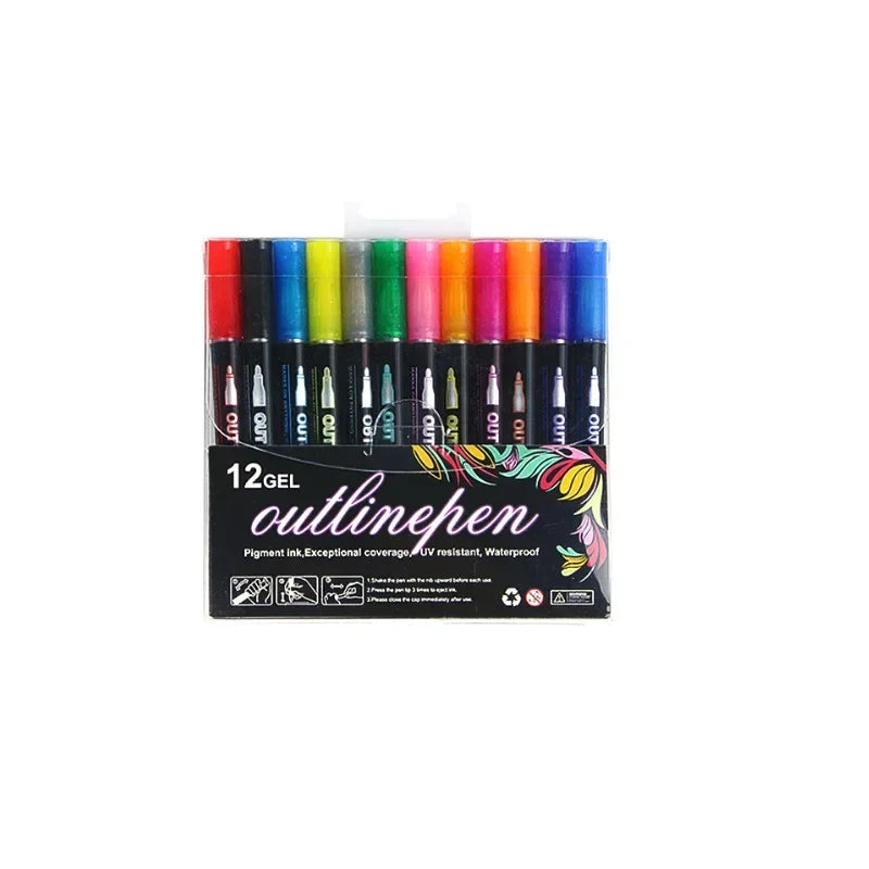 36 Color Double Line Outline Art Pen Marker Pen DIY Graffiti Outline Marker Pen Highlighter Scrapbook Diary Poster Card - Shoppiline
