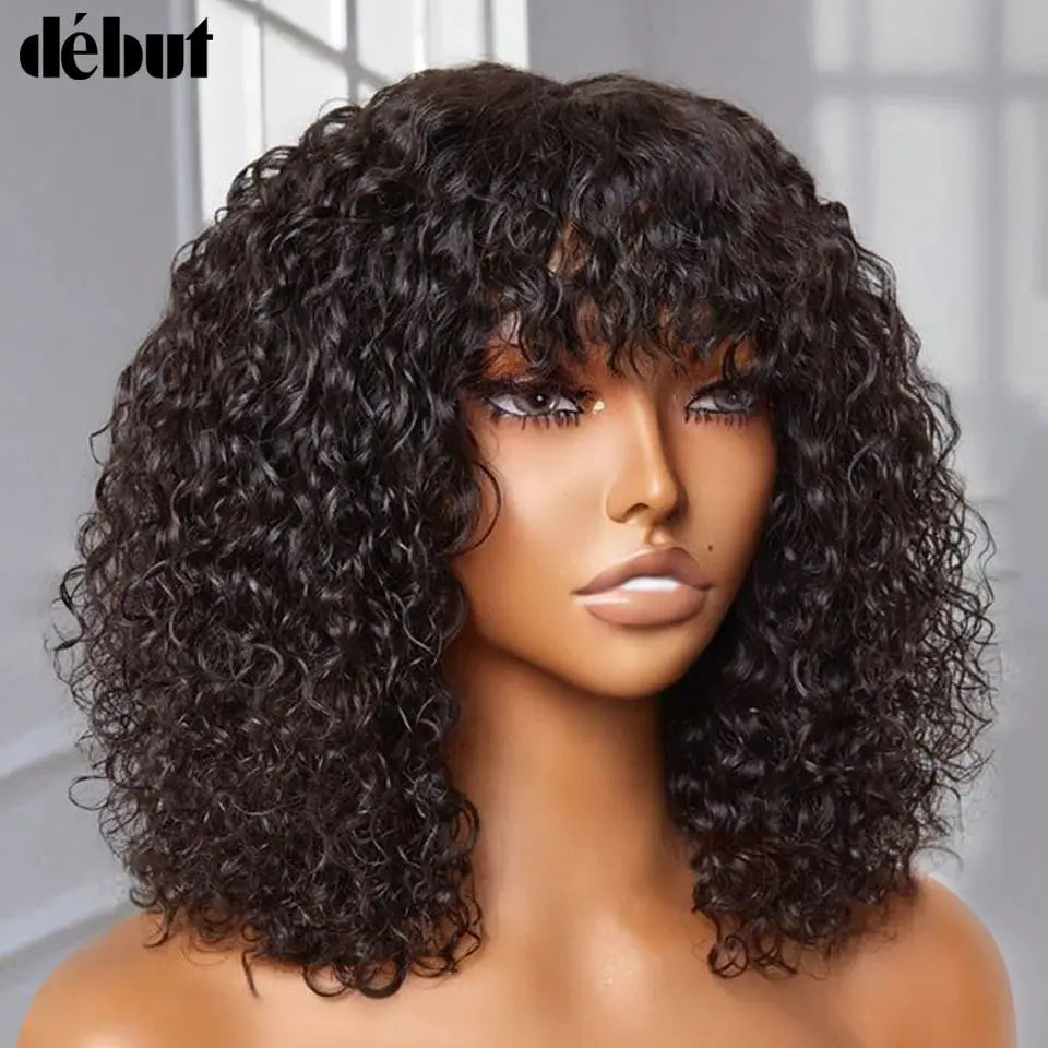 Perruques de cheveux humains Jerry Curly courtes coupe Pixie Bob avec frange pour femmes à porter, Péruvienne, mèches miel, perruques Water Wave