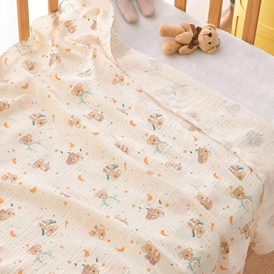 1 Piece of Baby Double-Layer Swaddle Blanket, Soft and Breathable, with Cute Patterns, Multifunctional Newborn Wrap Blanket, Baby Quilt, Baby Swaddle Sheet, Suitable for All Seasons