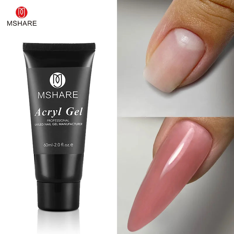 MSHARE Poly Nails Acryl Gel 60ml Builder UV Led Acrylgel Nagelverlängerungen Acryl Rosa Weiß Klar Acrylat HEMA TPO-freies Gel