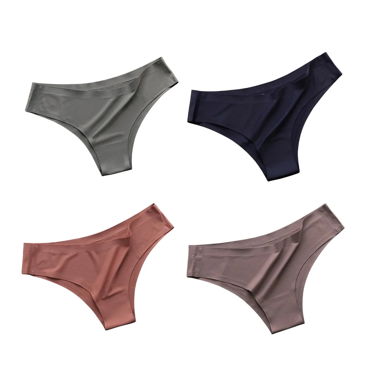 4PCS/Set Seamless Brazilian Panties Women's Sexy Lingerie Cool Ice Silk Low Waist Briefs Soft Solid Ultra-thin Bikini Underwear