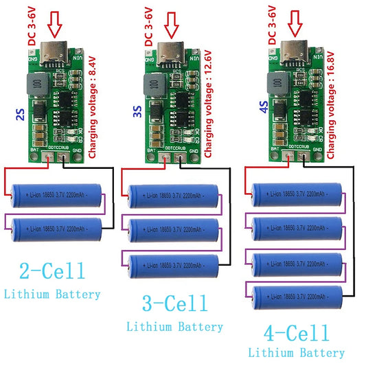 Mehrzellen-2S-3S-4S-Typ-C-auf-8.4V-12.6V-16.8V-Aufwärtswandler-LiPo-Polymer-Li-Ion-Ladegerät für 7.4V-11.1V-14.8V-18650-Lithiumbatterien