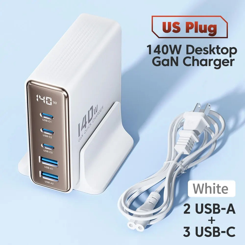 Toocki 140W GaN USB Charger 5in1 Desktop Fast Charge USB Type C Charger LED Display Charger For iPhone Xiaomi Smartphone Laptop - Shoppiline