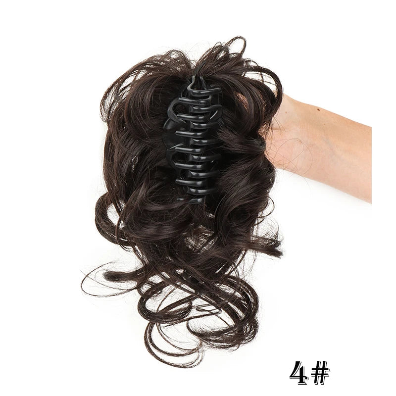 Synthetic Short Wavy Curly Messy Elegant Bun Hair Piece Claw Clip Tousled Updo Hair Buns Hairpiece Extensions for Women