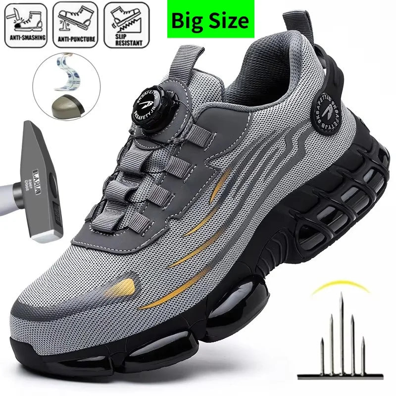 Rotary Buckle Work Safety Shoes For Men and Women Air Soft Sole Lightweight Protective Work Sneakers Men Breathable Boots - Shoppiline