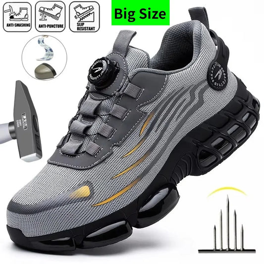 Rotary Buckle Work Safety Shoes For Men and Women Air Soft Sole Lightweight Protective Work Sneakers Men Breathable Boots - Shoppiline
