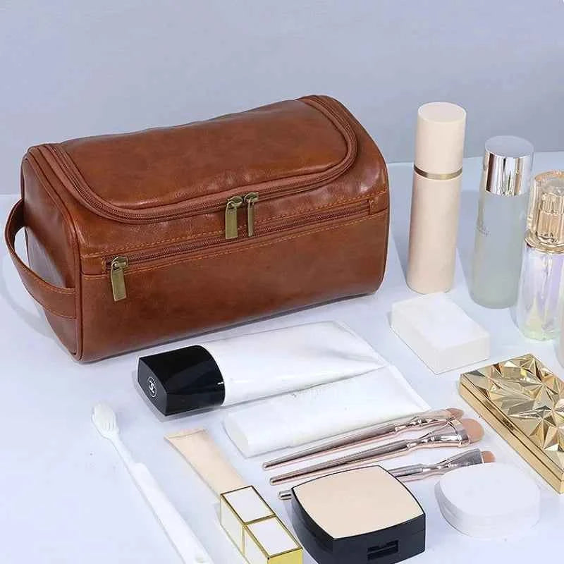 Large Leather Toiletry Bag Hanging Dopp Kit for Men Women Waterproof Wash Bag Cosmetic Storage Bag Ideal for Traveling & Outdoor
