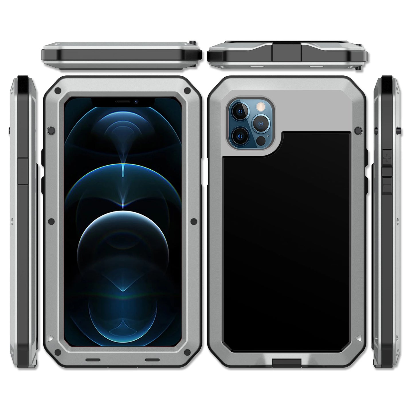 Heavy Duty Protection Armor Metal Aluminum Case for iPhone 16 15 14 13 12 mini 11 Pro 7 8 Plus XS Max XR SE 16e Shockproof Cover - Shoppiline