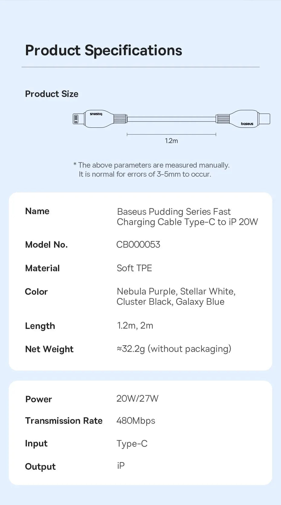 Baseus TPE 20W USB C Cable For IPhone 14 13 12 11 Pro Max XS Fast Charging Cable Type C To Lighting Date Wire For iPad Macbook