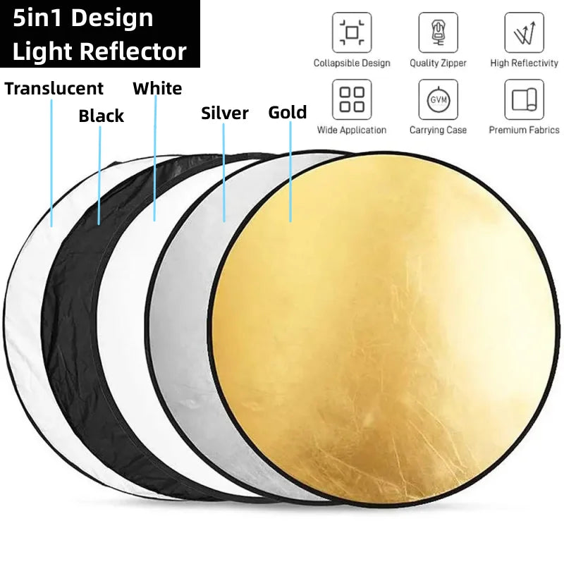 Clearance_RF01 24" Reflector 5in1 30CM 60CM 80CM 110CM Silver White Gold Portable Collapsible Soft Light Round Photography for S
