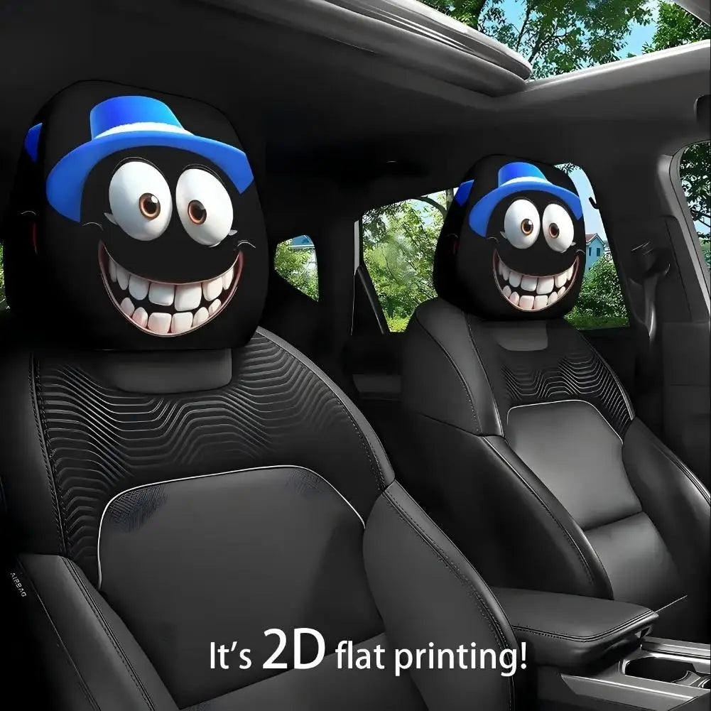 2pcs Smiley Face Printed Car Pillowcase Soft Comfortable Decorative Cushion Cover Auto Seat Headrest Washable Polyester Fabric