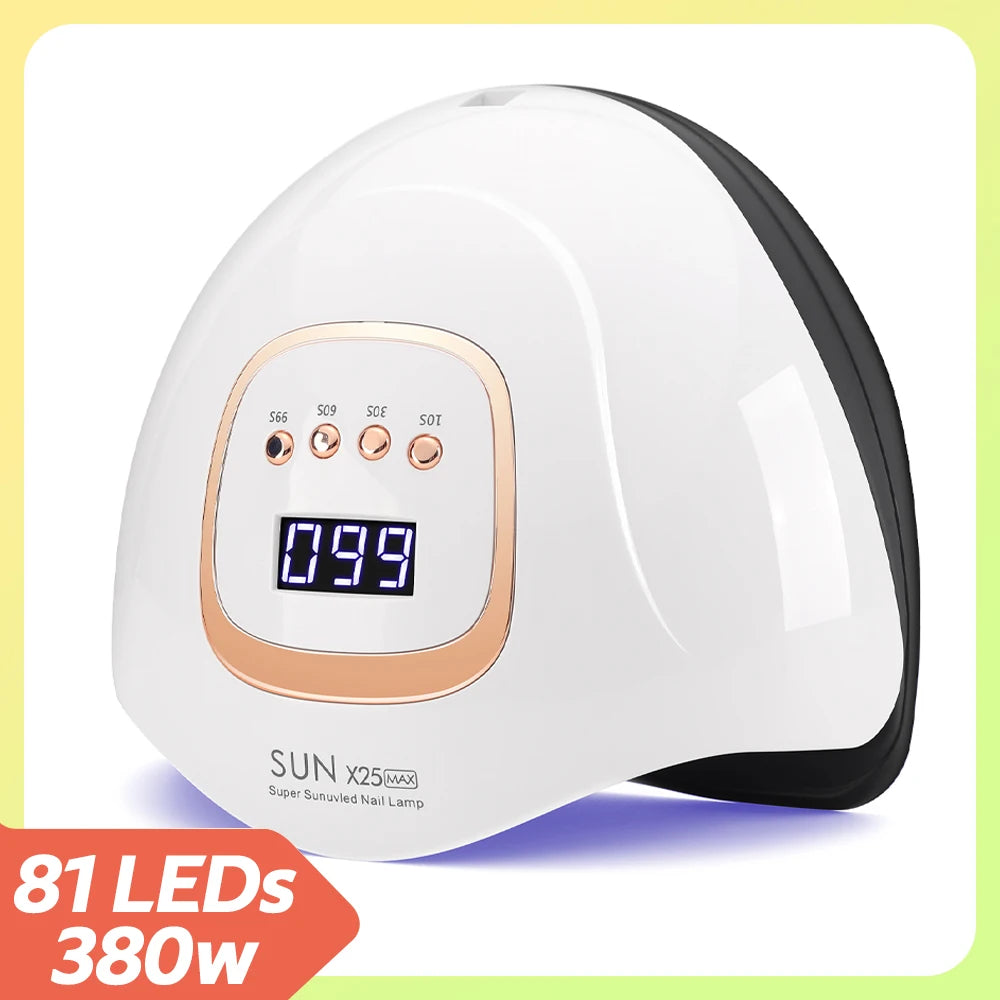 Lampe à ongles UV LED 380W 81 LED, séchoir à ongles pour vernis gel, 4 réglages de minuterie, lampe à ongles UV professionnelle, lumière à ongles à capteur automatique