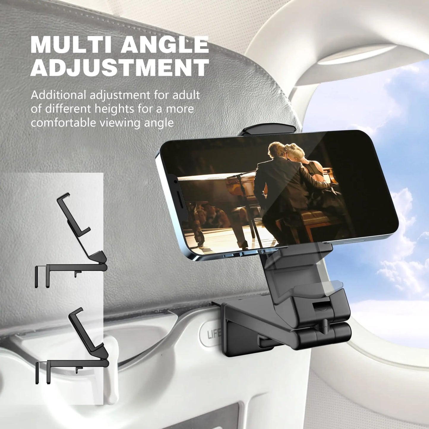 Portable Foldable Airplane Phone Stand Adjustable Rotatable Travel Holder, Multifunctional Flight Train Desk Seat Selfie Support