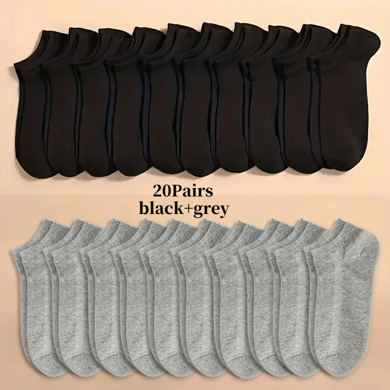 Unisex Ankle Socks 10/20/40 Pairs, Solid Color, Soft Lightweight No Show Socks, Bulk Value Pack, Men Women