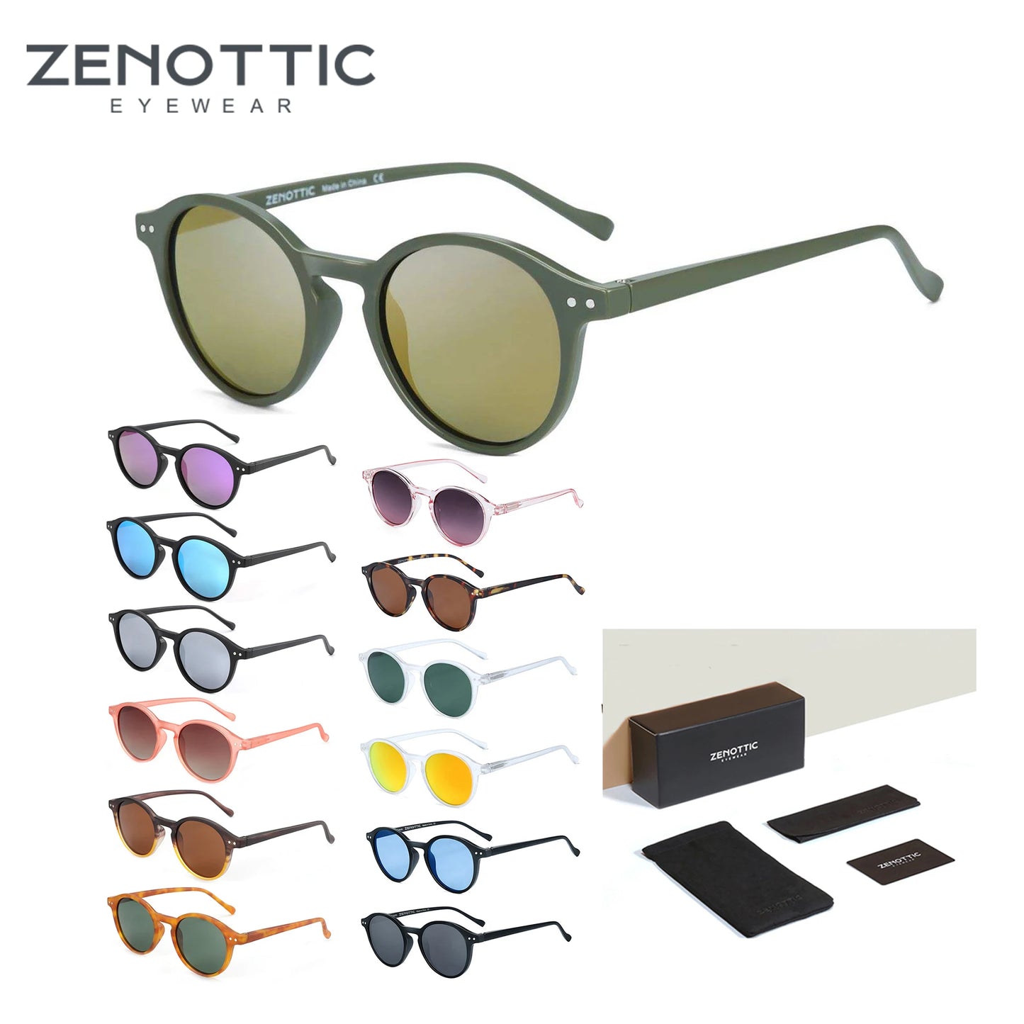 ZENOTTIC Lunettes de Soleil Rétro Polarisées 2023 2024 Hommes Femmes Vintage Petite Monture Ronde Lunettes de Soleil Verres Polarisés UV400 Nuance