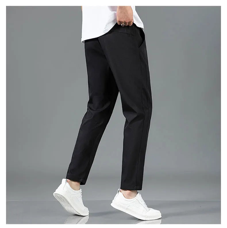Herren Eisseide-Hose 2025 Sommer Neu Schwarz Grau Dünne Business-Freizeithose Outdoor Elastisch Atmungsaktiv Gerades Bein Jogginghose