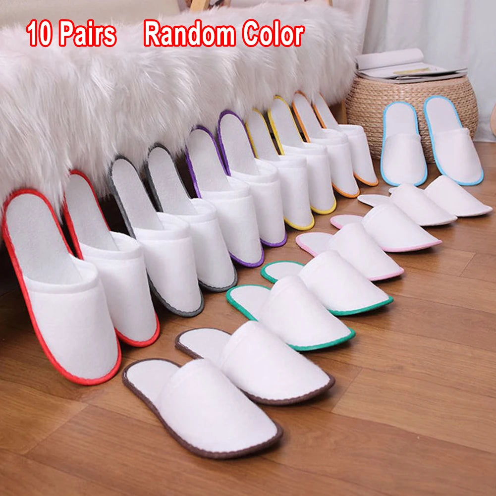 10Pair Lot Hotel Slippers Men Womens random color Velvet Travel Disposable Cotton Home Hospitality Shoes Cheap SPA Guest Slides - Shoppiline