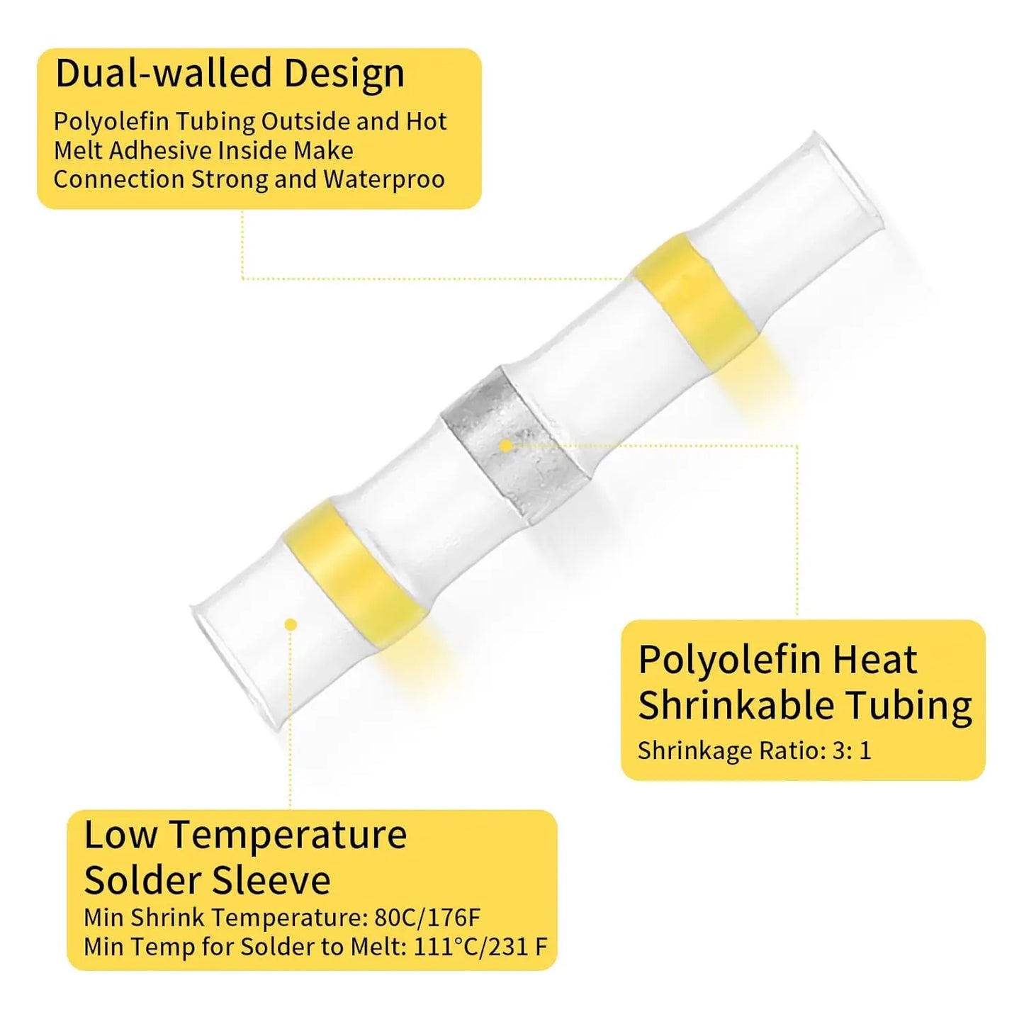 100pcs Waterproof Solder Seal Heat Shrink Butt Connectors Lug Terminals Insulated Electrical Wire Connectors for homework DIY