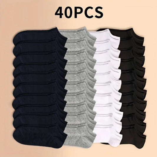 Unisex Ankle Socks 10/20/40 Pairs, Solid Color, Soft Lightweight No Show Socks, Bulk Value Pack, Men Women
