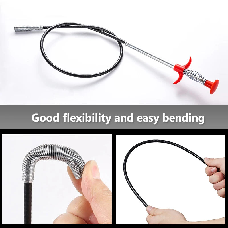 60cm Spring Pipe Dredging Tools, Drain Snake, Drain Cleaner Sticks Clog Remover Cleaning Household for Kitchen Bending Sink Tool