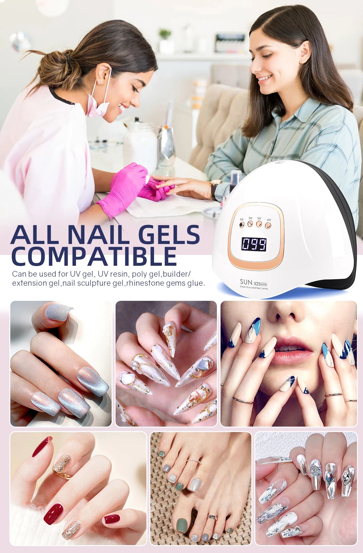 Lampe à ongles UV LED 380W 81 LED, séchoir à ongles pour vernis gel, 4 réglages de minuterie, lampe à ongles UV professionnelle, lumière à ongles à capteur automatique