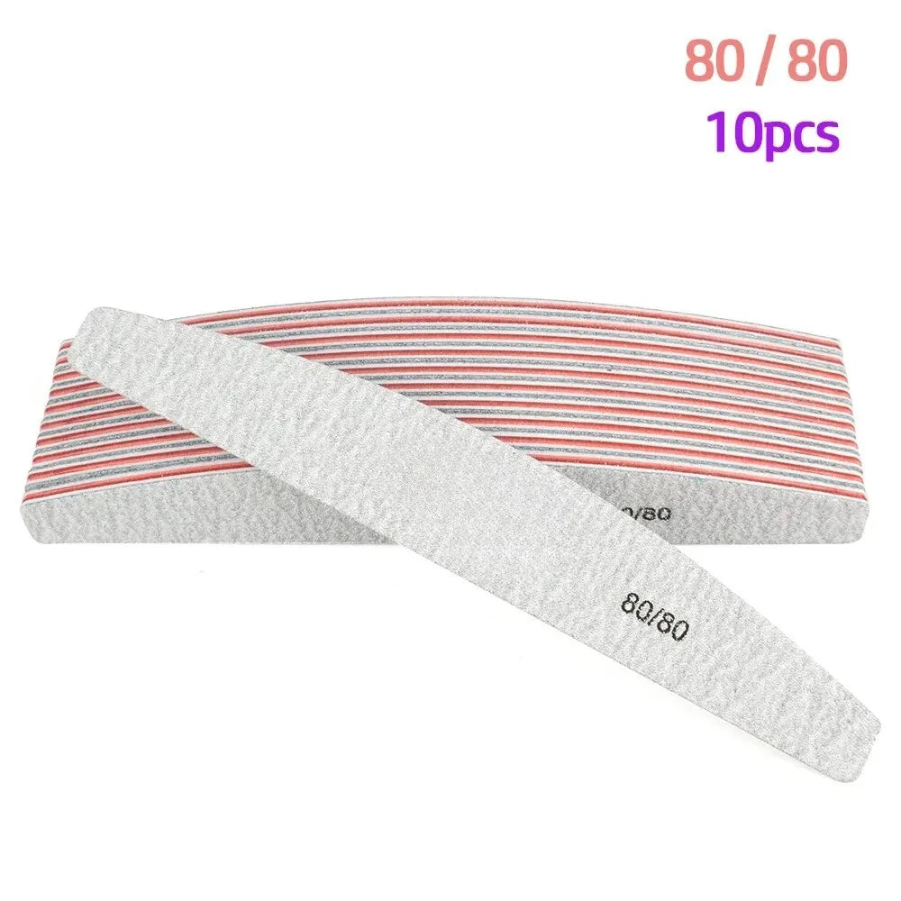 10Pcs/Lot 80/100/150/180/240 Grit Limas Trimmer Lime Nail Art Ongle Manicure Tool Nail File Buffer Double Side Nail Files Buffer