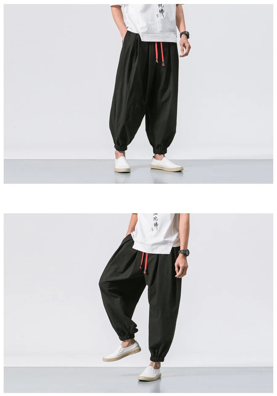 FGKKS Printemps Homme Lâche Sarouel Chinois Lin Surpoids Jogging Haute Qualité Marque Décontracté Pantalon Grande Taille Homme