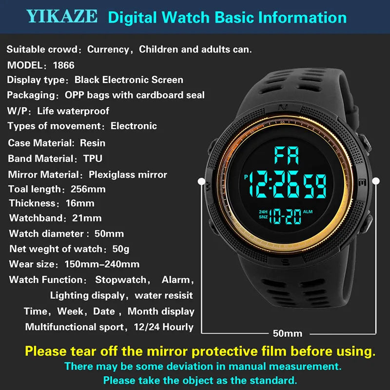Elektronische Uhr für Herren, Militär-Sportuhren, leuchtende Multifunktions-LED-Digital-Armbanduhr für Männer, Kinder, Jungen, Studenten, Jugendliche