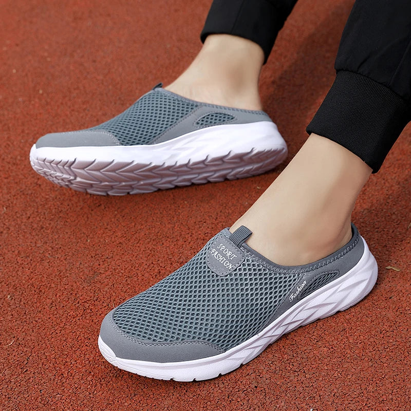 YRZL Mens Half Slippers Summer Breathable Mesh Mens Shoes Outdoor Casual Walking Shoes Large Flat Light Mesh Slippers Sandals - Shoppiline