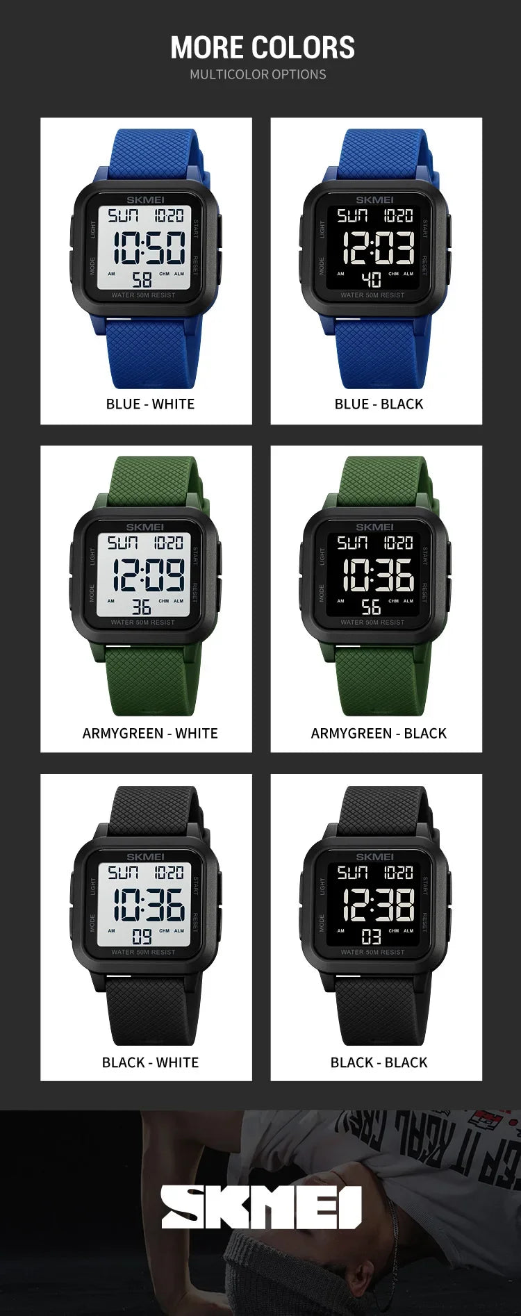 SKMEI 1894 Sport Electronic Watch for Men Shockproof Waterproof Countdown Mens Wristwatch Military Alarm Clock 1960 Reloj Hombre