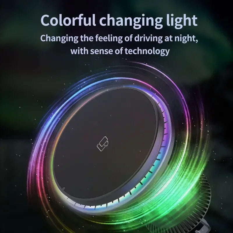 Magnetic Car Wireless Charger RGB For iPhone12 13 14 15 16 17 Pro Max Macsafe Car Phone Holder Stand Mount Fast Charging Station - Shoppiline