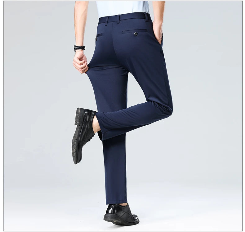 Mens Summer Stretch Straight Leg Business Dress Pants Breathable High Drape Trousers for Business Events