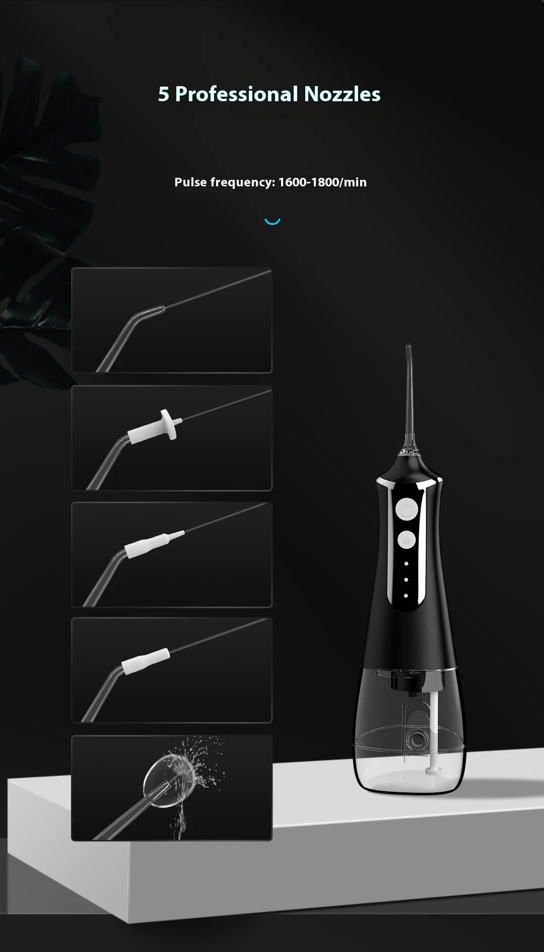 HOMEFISH Oral Irrigator Portable Dental Water Flosser USB Rechargeable Water Jet Floss Tooth Pick Jet Tip Modes Waterproof