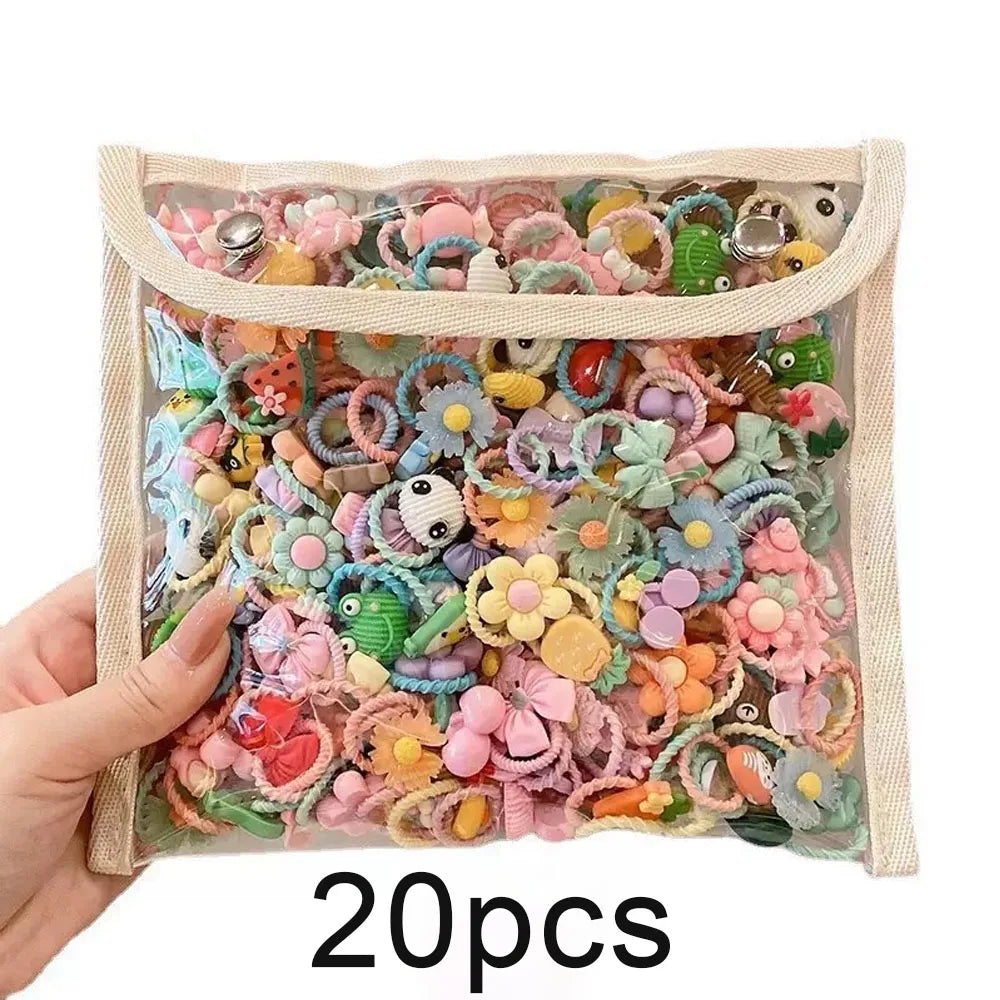 Cute Thumb Hair Ties For Girls,high Elasticity,cartoon Animal Flowers And Fruit Decorative Hair Band,sweet Girl Hair Rope