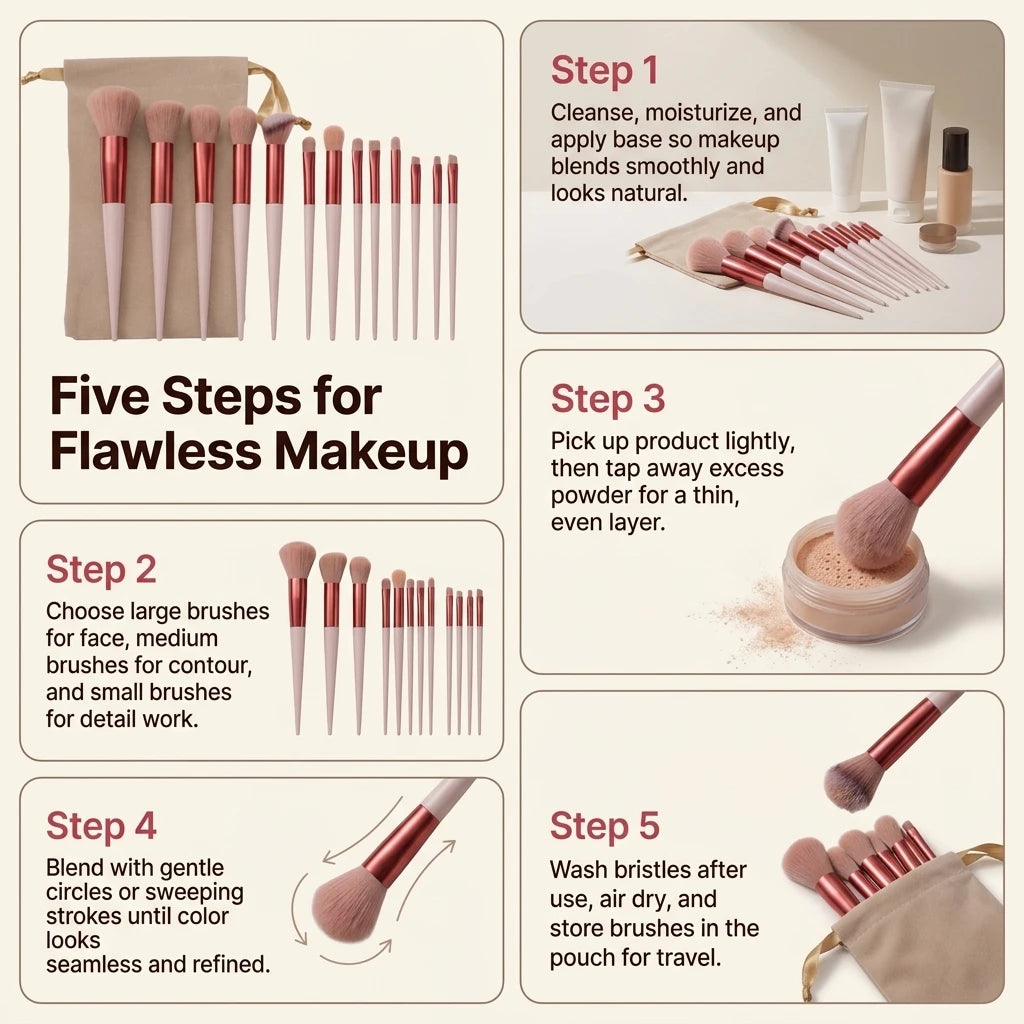 13 PCS Makeup Brushes Set Eye Shadow Foundation Women Cosmetic Brush Eyeshadow Blush Beauty Soft Make Up Tools Bag