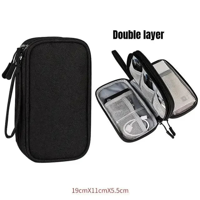 1PC Portable Travel Organizer Bag Waterproof Double Layer Cable Storage Pouch Carry Case for Cord Management