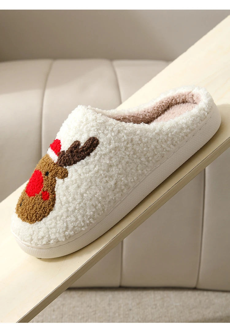 Weihnachten Elch Baumwollhausschuhe für Damen Herren Winter Süße Cartoon Zuhause Rutschfeste Paar Bodenhausschuhe Indoor Plüschschuhe 20